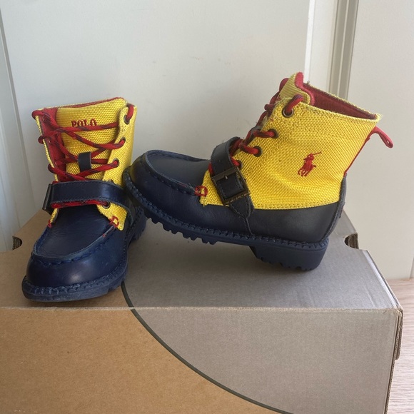Polo Toddler Ranger Boots Yellow/ Navy Leather - SZ 9 C - Picture 3 of 13